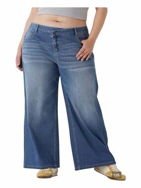 Halara Flex Asymmetric Low Rise Wide Leg Jeans 3X Light Wash Stretch NWT